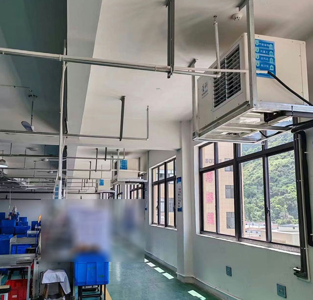 汽配廠整體降溫，使用蒸發(fā)冷省電空調(diào)-臥式軸流機(jī)組