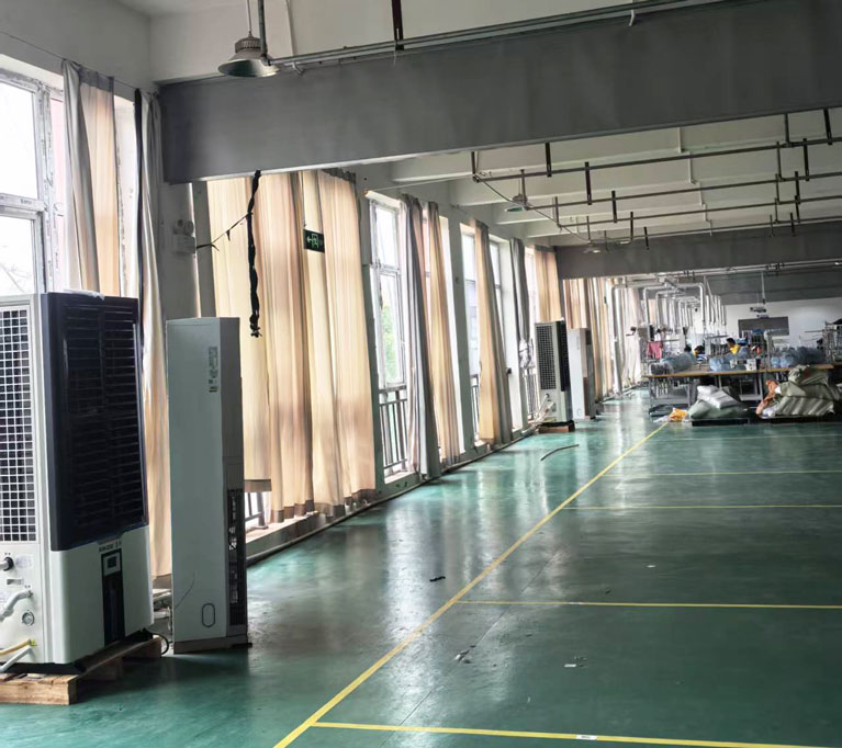 大型制衣廠制冷降溫，安裝蒸發(fā)冷省電空調(diào)-立式軸流雙風(fēng)口